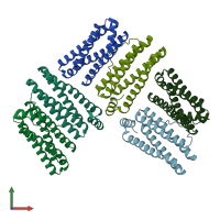 PDB entry 1eum coloured by chain, front view.