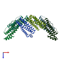 PDB entry 1eum coloured by chain, top view.