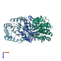 PDB entry 1eun coloured by chain, top view.