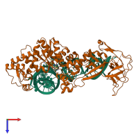 PDB entry 1euq coloured by chain, top view.