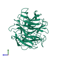 PDB entry 1eus coloured by chain, side view.