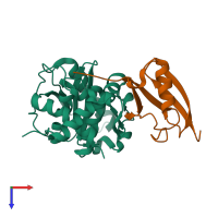 PDB entry 1euv coloured by chain, top view.