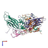 PDB entry 1ev1 coloured by chain, top view.
