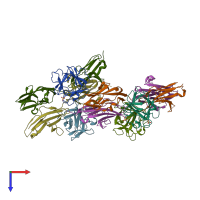 PDB entry 1ev2 coloured by chain, top view.