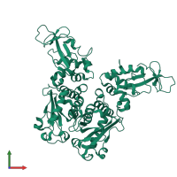 Homo dimeric assembly 1 of PDB entry 1ev7 coloured by chemically distinct molecules, front view.