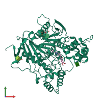 PDB entry 1eve coloured by chain, front view.