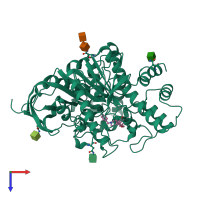 PDB entry 1eve coloured by chain, top view.