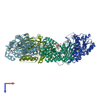 PDB entry 1evj coloured by chain, top view.