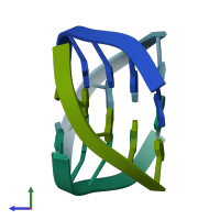 PDB entry 1evn coloured by chain, ensemble of 7 models, side view.