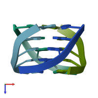 PDB entry 1evn coloured by chain, ensemble of 7 models, top view.