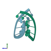PDB entry 1evp coloured by chain, side view.