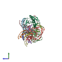 PDB entry 1evw coloured by chain, side view.