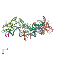 PDB entry 1evw coloured by chain, top view.