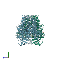 PDB entry 1ew9 coloured by chain, side view.