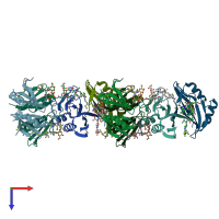 PDB entry 1ewj coloured by chain, top view.