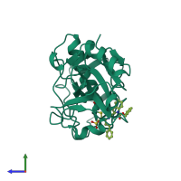 PDB entry 1ewo coloured by chain, side view.