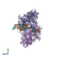 PDB entry 1ewq coloured by chain, side view.