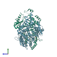 PDB entry 1ewr coloured by chain, side view.