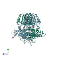 PDB entry 1ewt coloured by chain, side view.