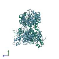 PDB entry 1ewv coloured by chain, side view.