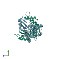 PDB entry 1ex6 coloured by chain, side view.