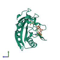 PDB entry 1ex8 coloured by chain, side view.