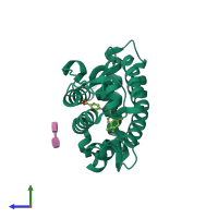 PDB entry 1exa coloured by chain, side view.