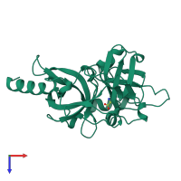 Monomeric assembly 1 of PDB entry 1exf coloured by chemically distinct molecules, top view.