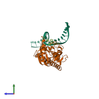 PDB entry 1exi coloured by chain, side view.