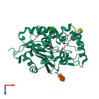 PDB entry 1exw coloured by chain, top view.