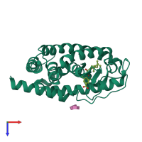 PDB entry 1exx coloured by chain, top view.