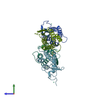 PDB entry 1exz coloured by chain, side view.