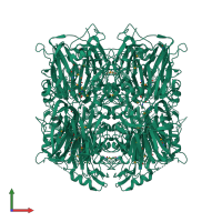 Homo hexameric assembly 1 of PDB entry 1ey2 coloured by chemically distinct molecules, front view.