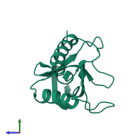 PDB entry 1eyd coloured by chain, side view.