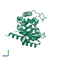 PDB entry 1eye coloured by chain, side view.