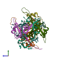PDB entry 1eyg coloured by chain, side view.