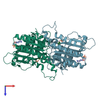 PDB entry 1eyj coloured by chain, top view.