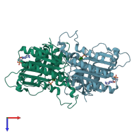 PDB entry 1eyk coloured by chain, top view.