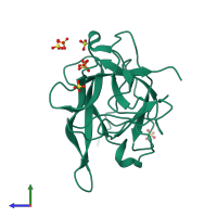 PDB entry 1eyl coloured by chain, side view.