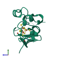PDB entry 1eyt coloured by chain, side view.