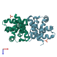 PDB entry 1eyv coloured by chain, top view.