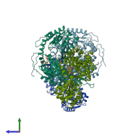 PDB entry 1eyy coloured by chain, side view.