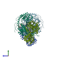 PDB entry 1ez0 coloured by chain, side view.