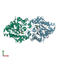 PDB entry 1ez2 coloured by chain, front view.