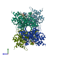 PDB entry 1ez4 coloured by chain, side view.