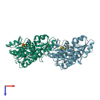 PDB entry 1ez9 coloured by chain, top view.