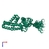 PDB entry 1ezb coloured by chain, ensemble of 17 models, top view.
