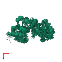 PDB entry 1ezp coloured by chain, ensemble of 10 models, top view.