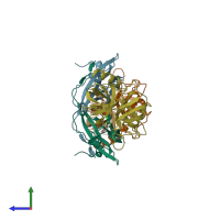 PDB entry 1ezu coloured by chain, side view.