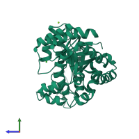 PDB entry 1ezw coloured by chain, side view.